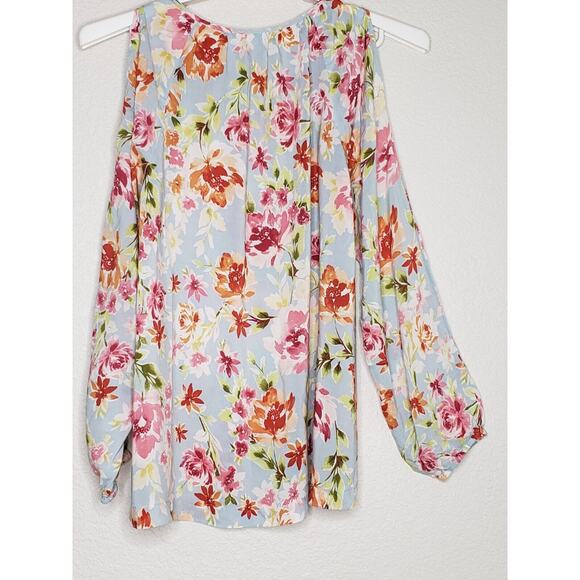 J.Jill Women's Top Medium L/S Multicolor Floral Round Neck Cold Shoulder Blouse - Picture 2 of 5